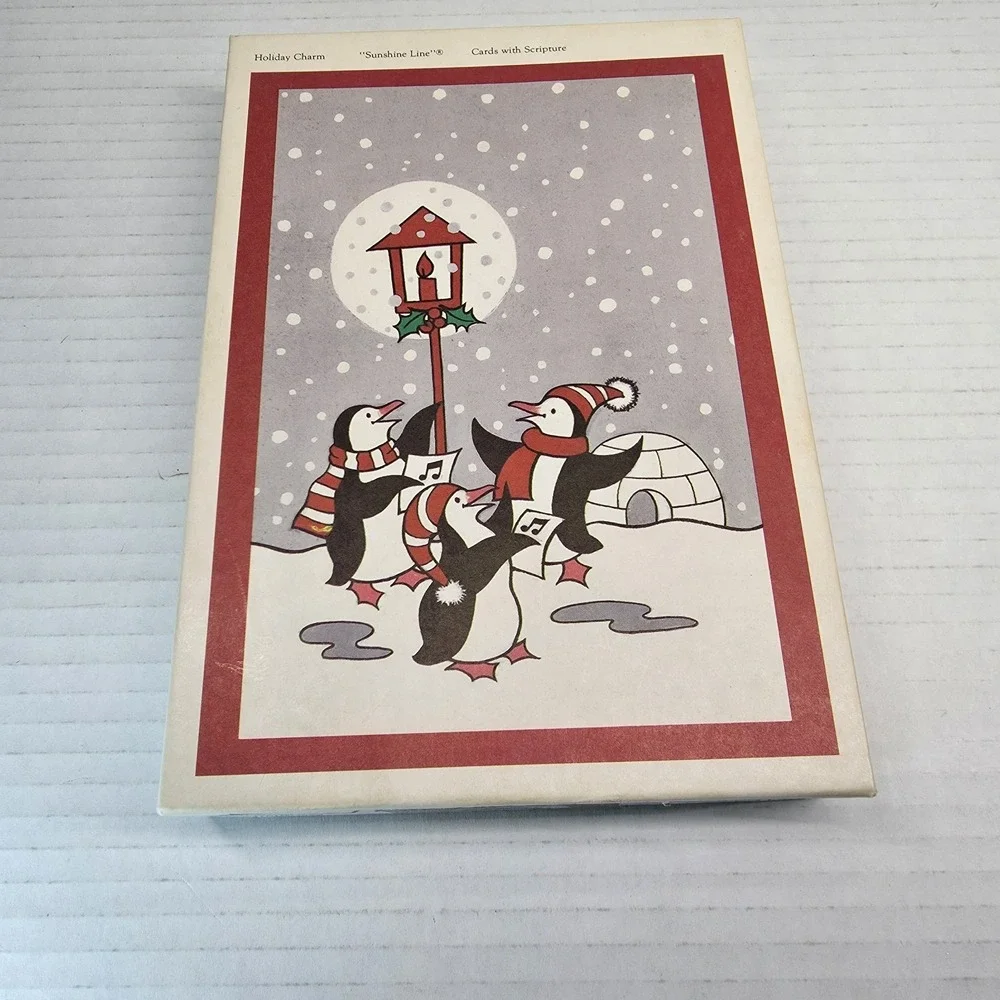 Vintage Sunshine Line Holiday Charm Christmas Cards Penguins Bears Scripture USA